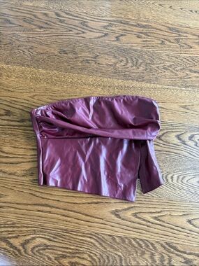 Faux Leather Strapless Bandeau Top - Wine